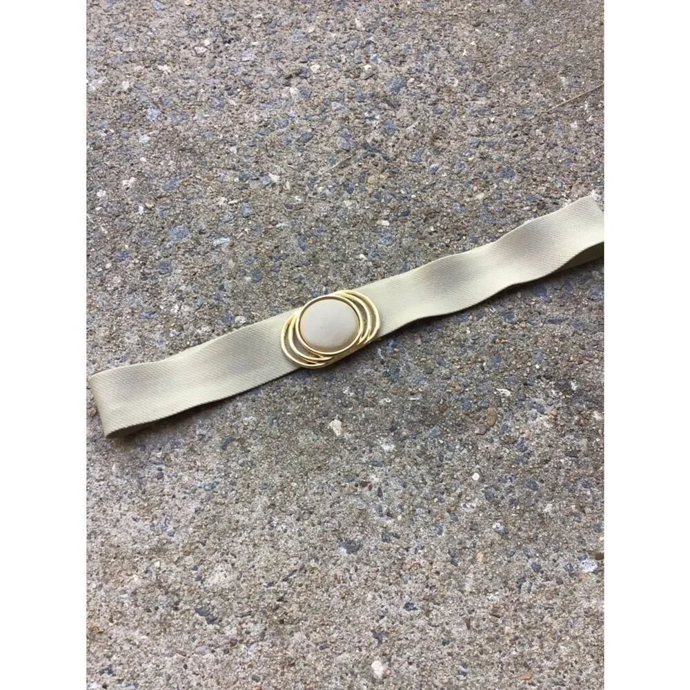 Vintage Beige Elastic Belt with Gold Statement Buckle